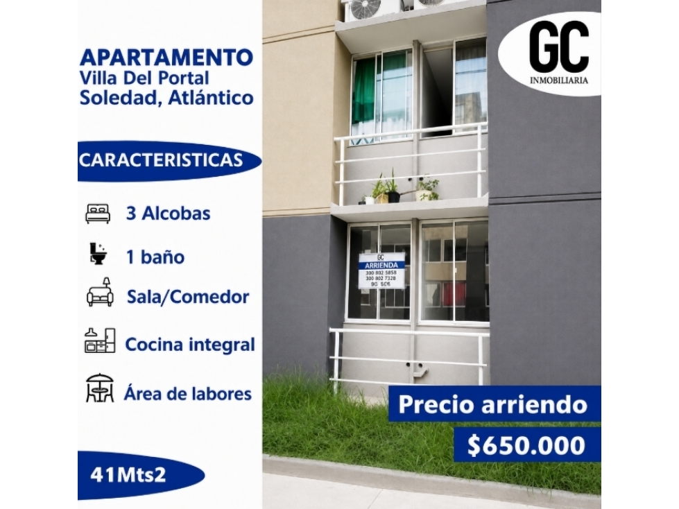 se arrienda apartamento villa del portal - Soledad