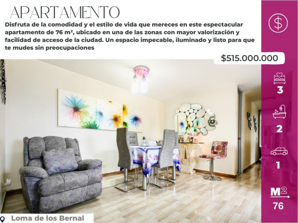 Apartamento en venta en la loma de los Bernal parte baja