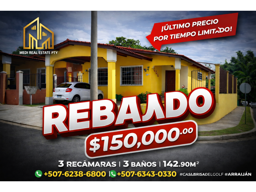 Venta de Casa en Brisas del Golf, Arraiján - Rebajado B/. 150,000.00