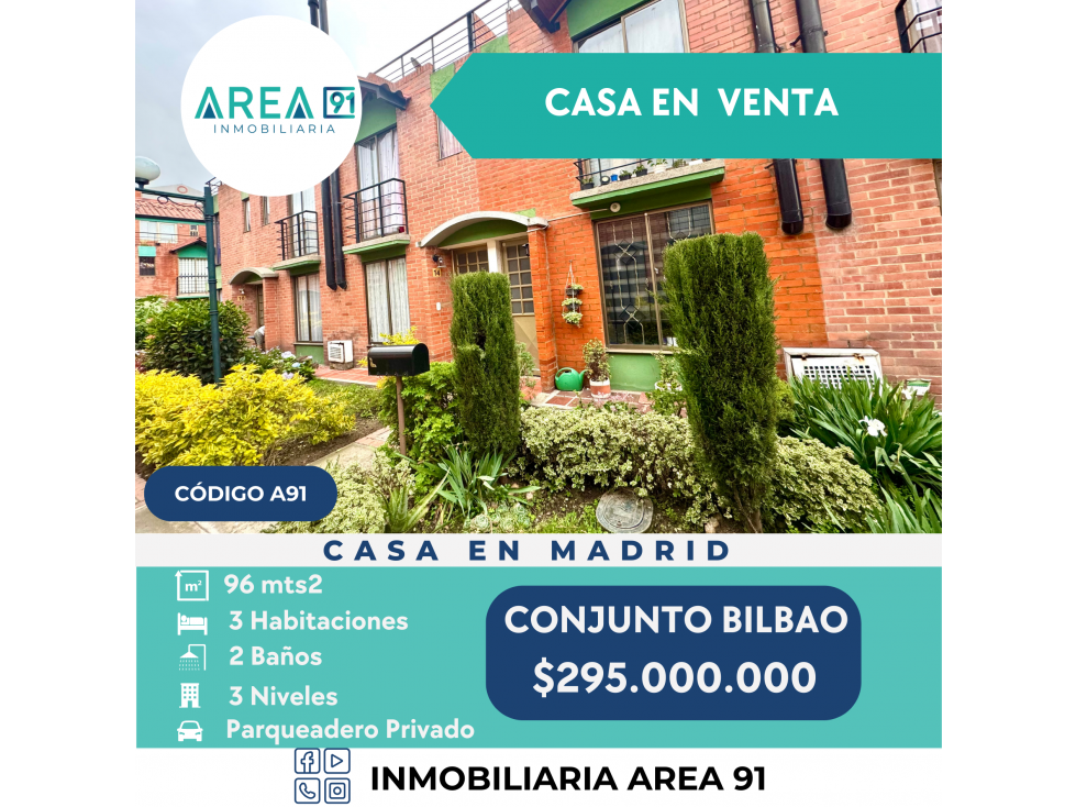SE VENDE CASA EN EL CONJUNTO BILBAO MADRID - CÓDIGO 1188