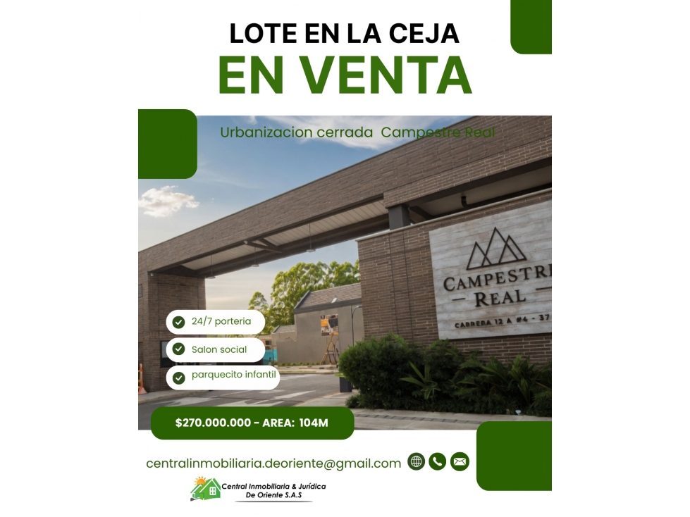 LOTE EN VENTA, CAMPESTRE REAL