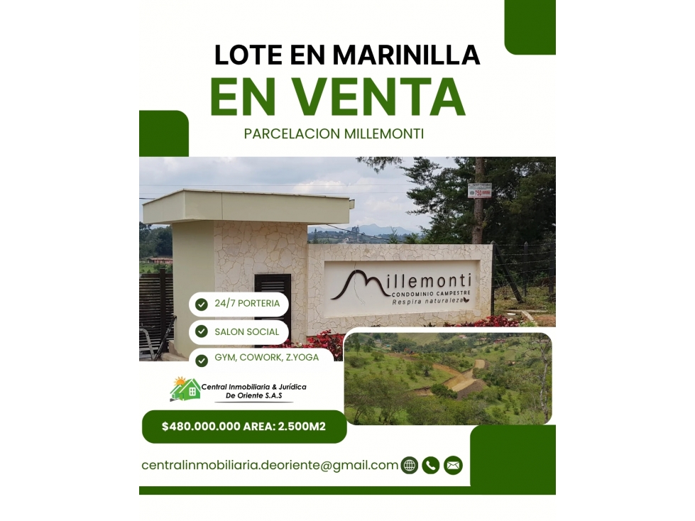 LOTE EN VENTA - MILLEMONTI MARINILLA ANTIOQUIA