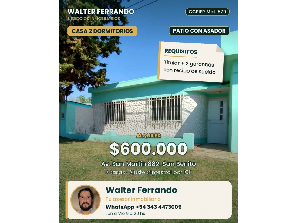 Casa dos dormititorios con patio Alquiler