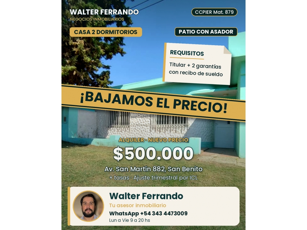 CASA DOS DORMITORIOS EN ALQUILER