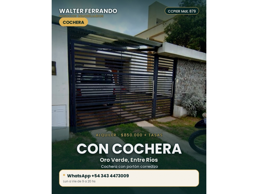 CASA ALQUILER DOR DORMITORIOS PATIO COCHERA ORO VERDE GAS NATURAL - 3