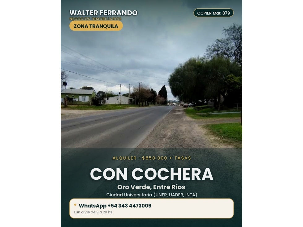 CASA ALQUILER DOR DORMITORIOS PATIO COCHERA ORO VERDE GAS NATURAL - 4