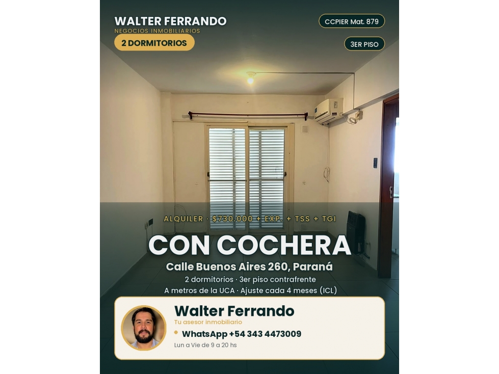 ALQUILER DOS DORMITORIOS COCHERA ZONA UCA - 1