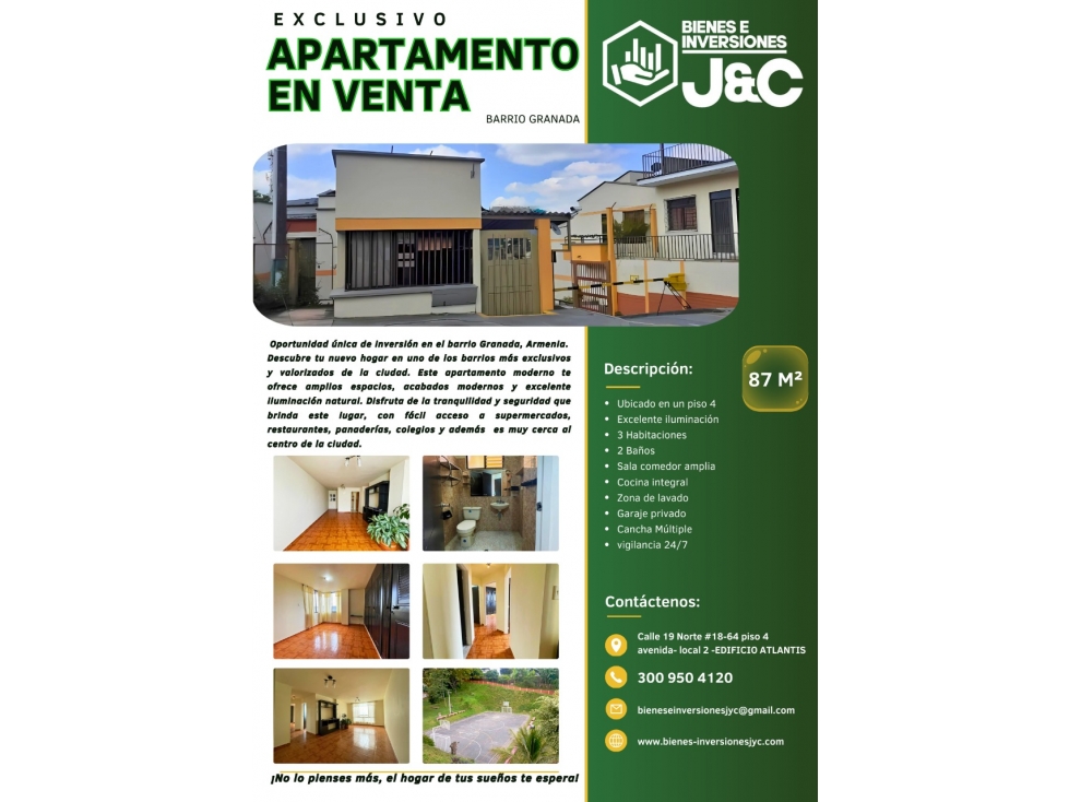 se vende apartamento barrio Granada, Armenia Quindio
