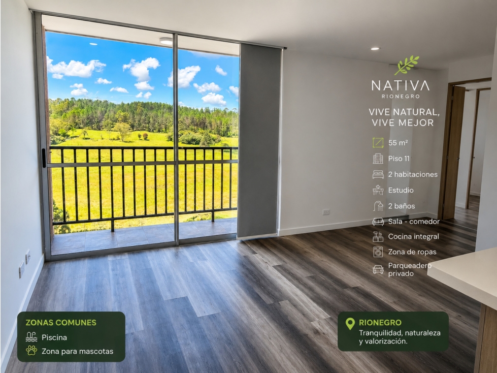 Venta de apartamento en Rionegro, 55 mts Nativa