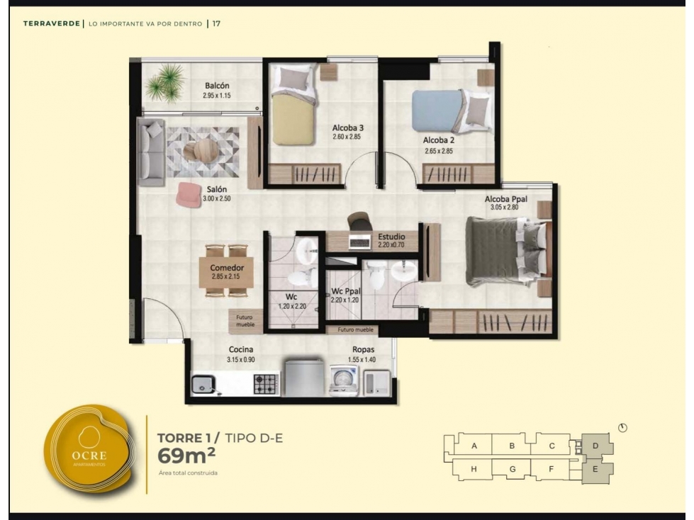 Cesión de derechos en La Estrella- 69m2- piso 20
