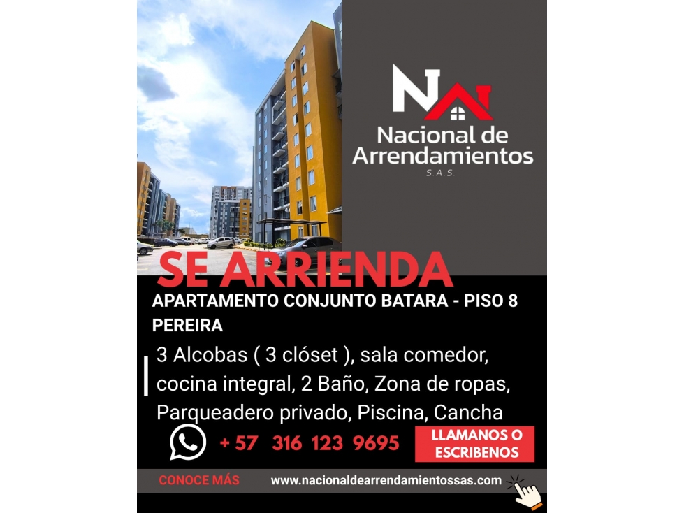 RENTA DE APARTAMENTO CONJUNTO BATARA PISO 8
