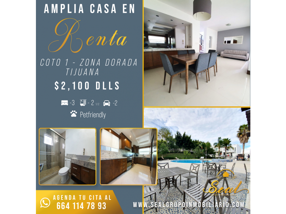 Casa en Renta Coto 1 - Zona Dorada Tijuana $2,100 dólares - 1