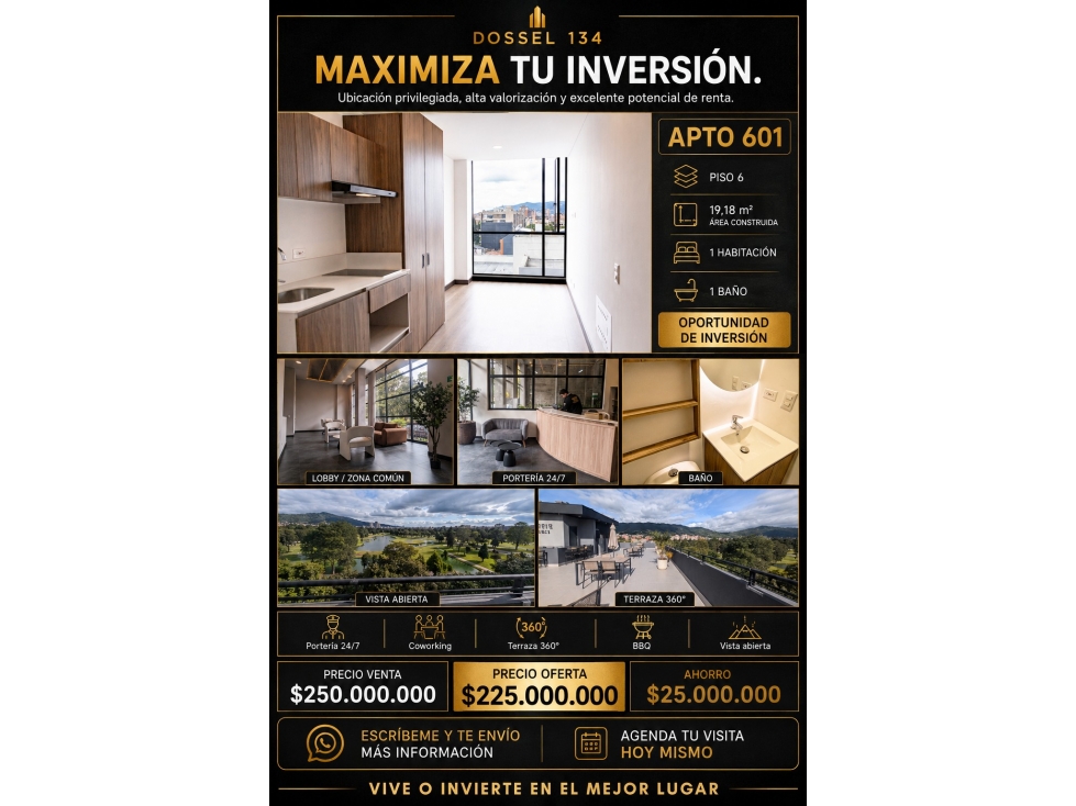 Venta Apartaestudio Country Club, Balcón, 19m2, Rentas Cortas