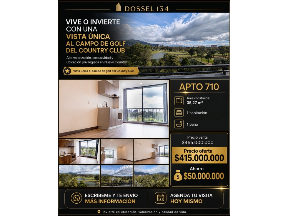 Venta Apartaestudio Vista Country Club, Balcón, 35m2, Rentas Cortas