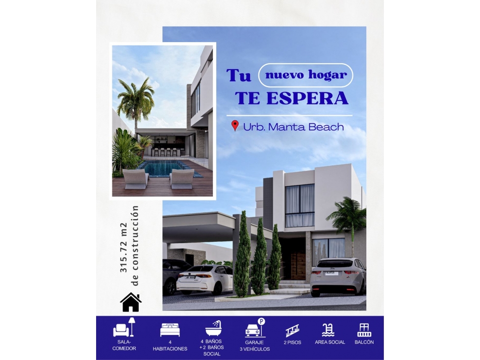 VIVIENDA DE LUJO de 4 hab dentro de Manta Beach VBRAVO
