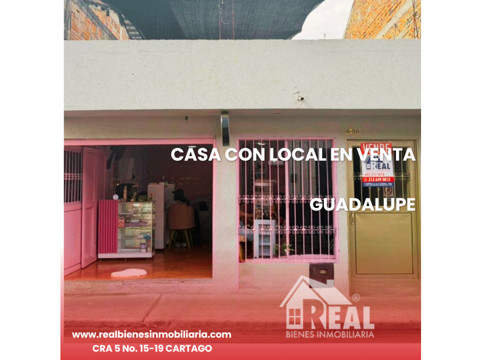VENTA CASA GUADALUPE CARTAGO VALLE