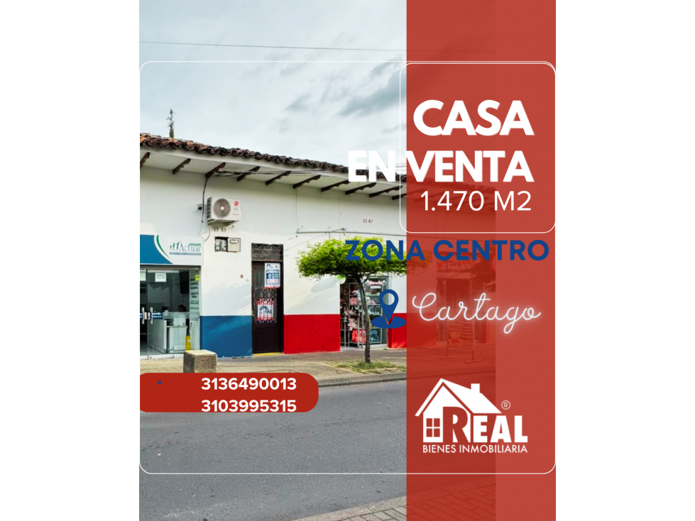 VENTA CASA COMERCIAL ZONA CENTRO CARTAGO VALLE