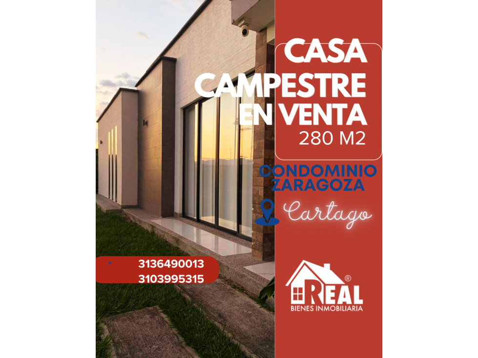 VENTA CASA CAMPESTRE CONDOMINIO ZARAGOZA CARTAGO VALLE