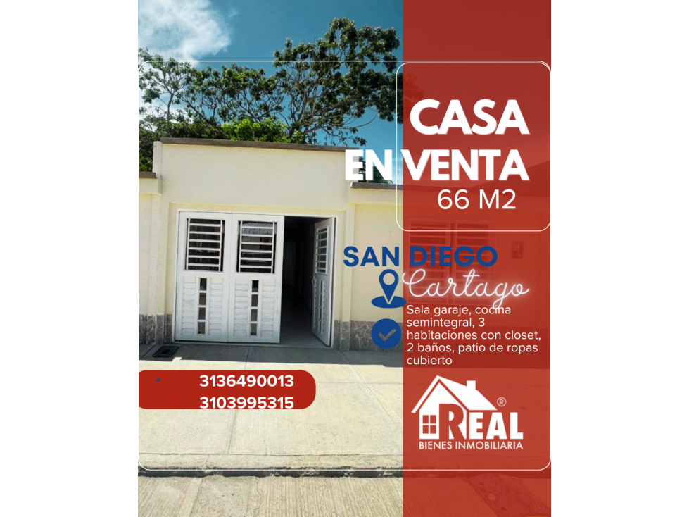 VENTA CASA SAN DIEGO CARTAGO VALLE