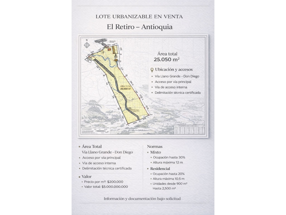 Lote Urbanizable en Venta El Retiro, Antioquia