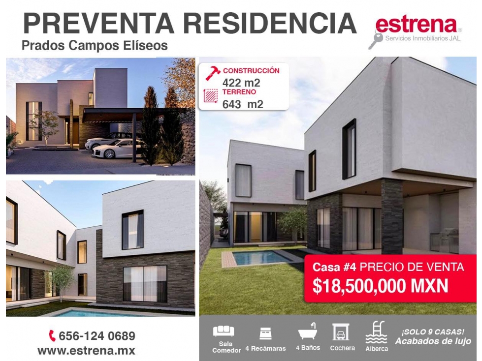 RESIDENCIAS EN VENTA CON ACABADO DE LUJO EN CAMPOS ELISEOS