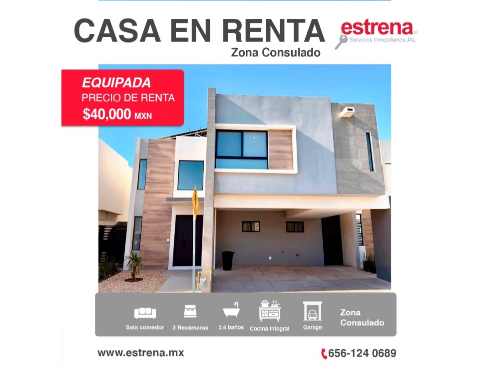 CASA EN RENTA ZONA CONSULADO CD JUÁREZ - 1