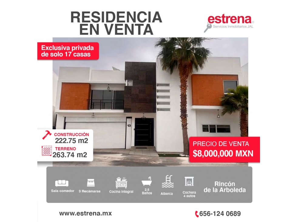 RESIDENCIA EN VENTA EN RINCON DE LA ARBOLEADA