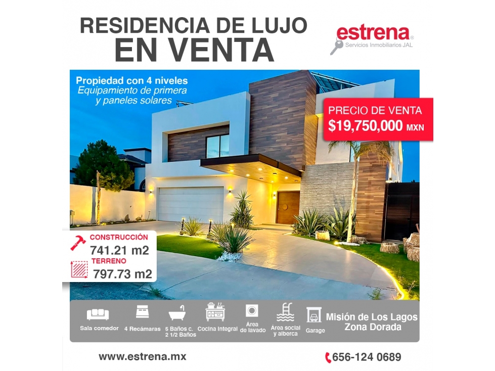RESIDENCIA EN VENTA DE LUJO CON EQUIPAMENTO DE PRIMERA