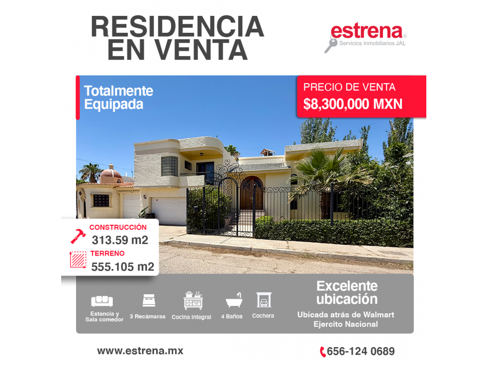 RESIDENCIA EN VENTA UBICADA ATRÁS DE WALMART EJERCITO