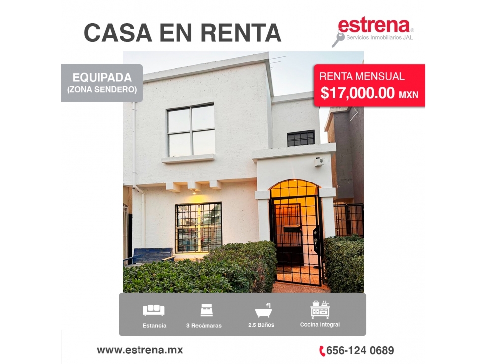 CASA EN RENTA AMPLIA EN ZONA SENDERO - 1