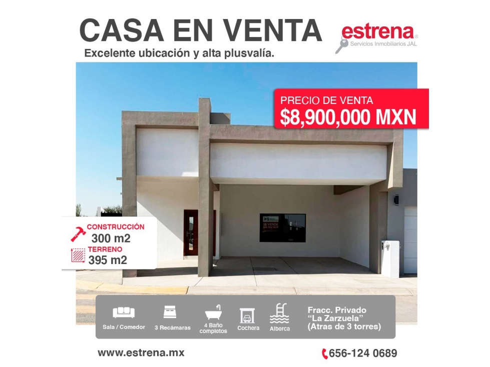 RESIDENCIA EN VENTA CON ALBERCA EN FRACCIONAMIENTO LA ZARZUELA