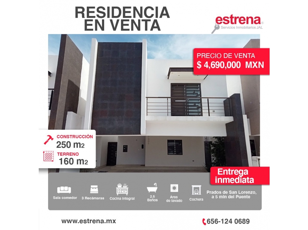 RESIDENCIA EN VENTA CON AMPLIO PATIO EN PRADOS DE SAN LORENZO