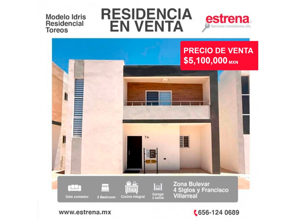RESIDENCIA EN VENTA CERCA DE AVENIDA PRINCIPAL EN RESIDENCIAL TOREOS