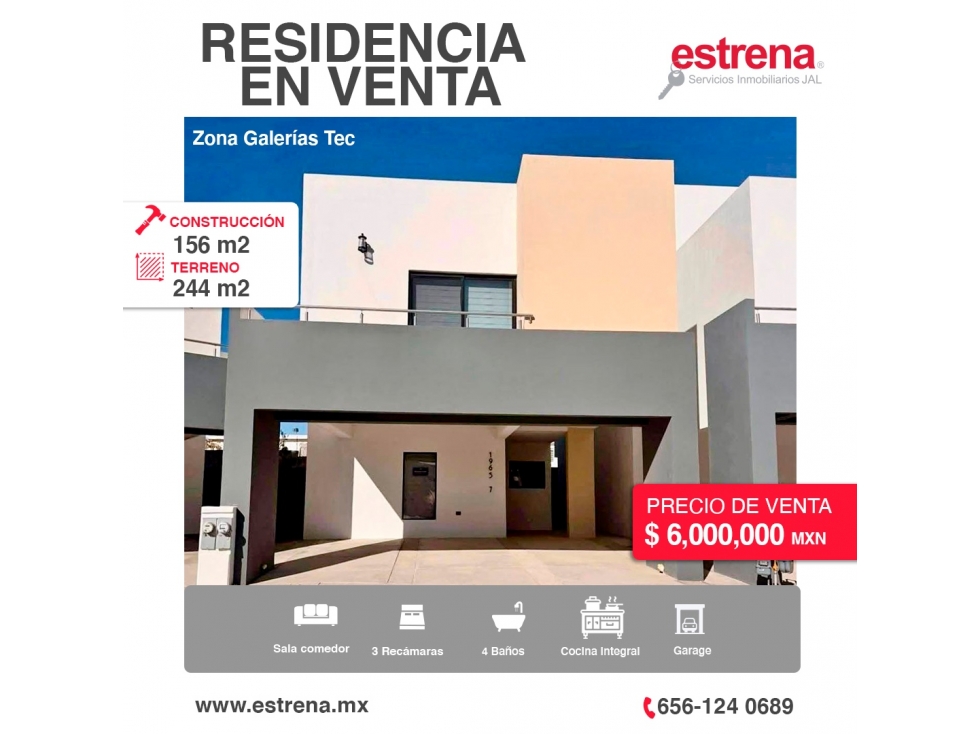 RESIDENCIA EN VENTA CERCA DE PLAZA GALERIAS TEC