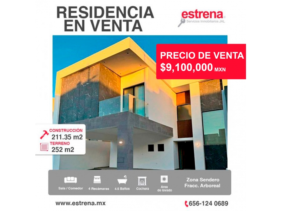 RESIDENCIA MODERNA EN VENTA EN ZONA SENDERO