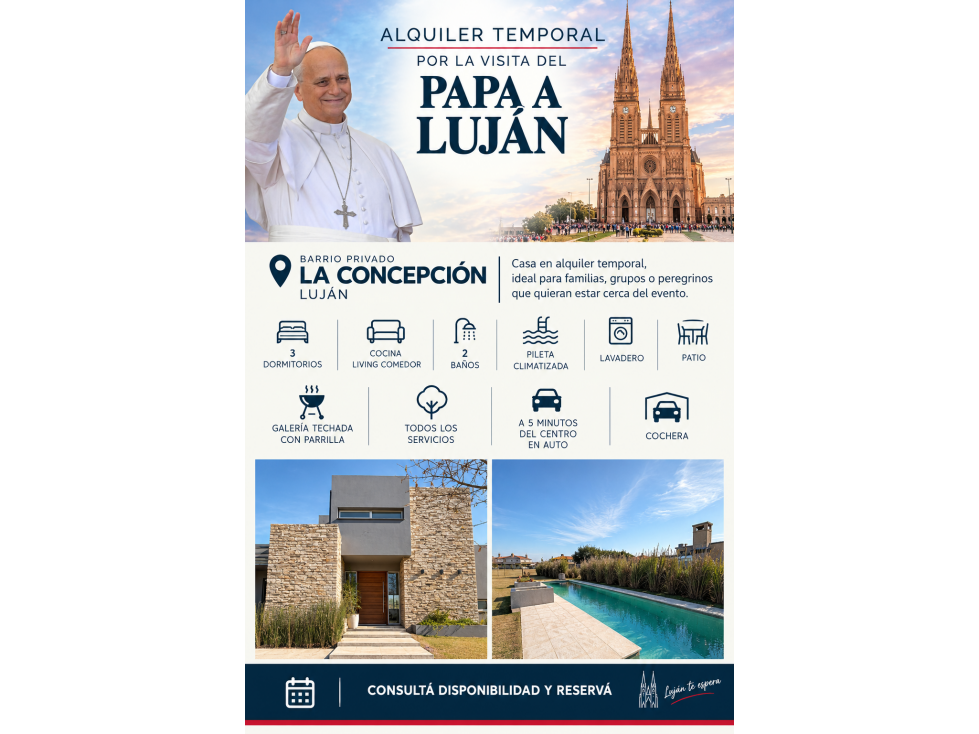 Casa en Alquiler Temporal Por La Visita Del Papa La Concepción Luján