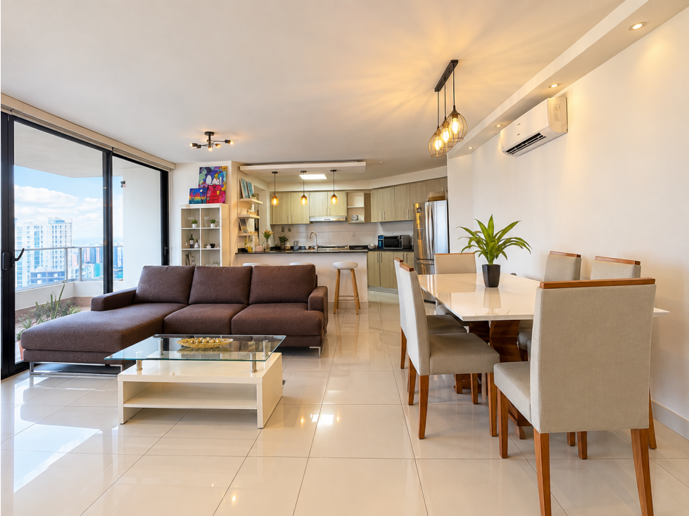Apto amueblado, 3 rec, terraza amplia y 2 estac. en El Cangrejo