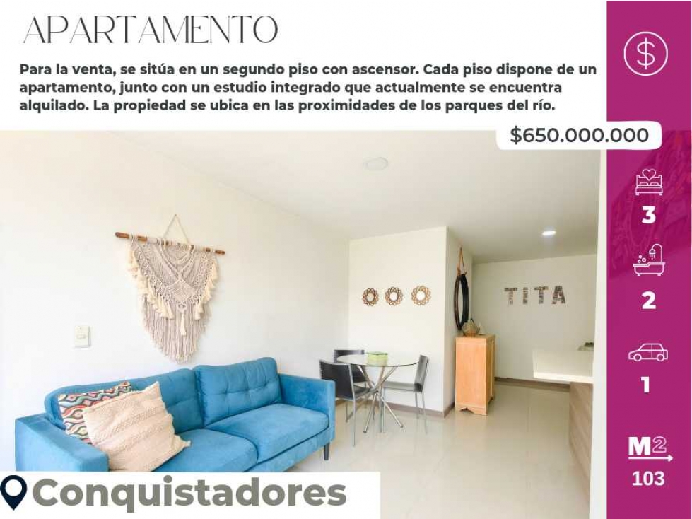 Excelente apartamento en venta, más Aparta estudio integrado