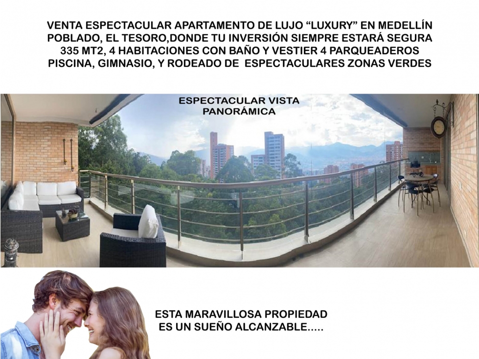 Venta apartamento Medellín poblado tesoro vista alto luxury 335 m2