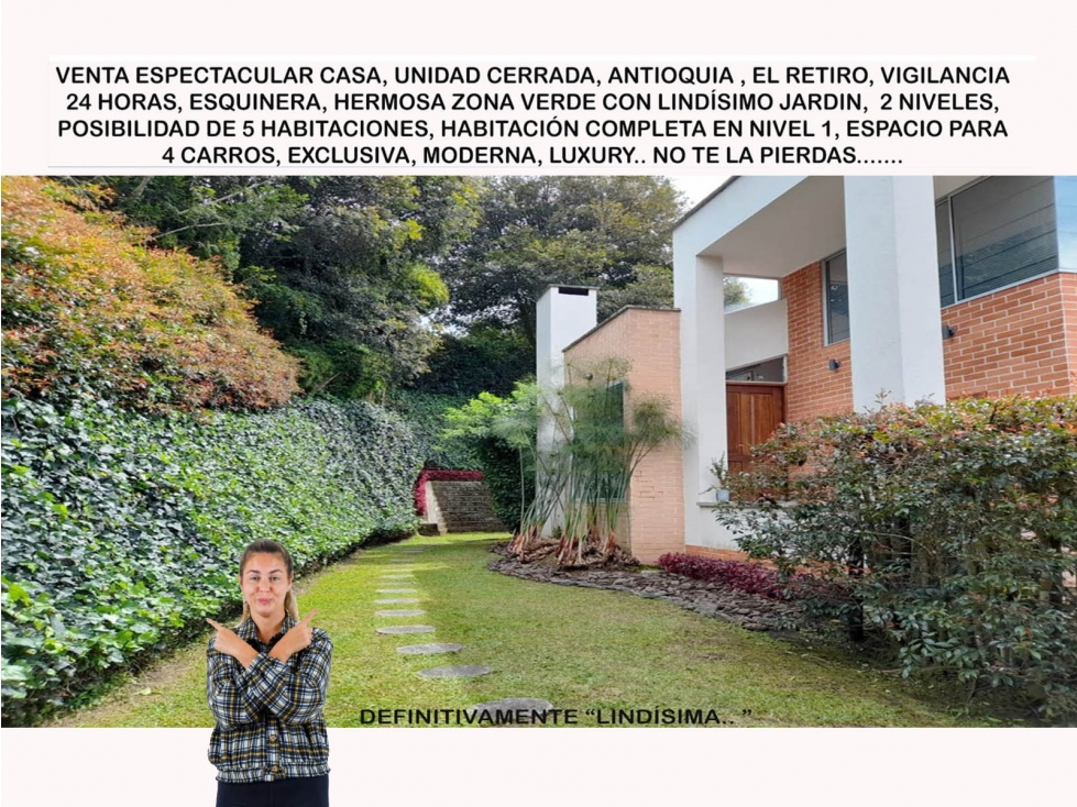 Venta casa campestre Antioquia retiro parcelación 2 niveles luxury