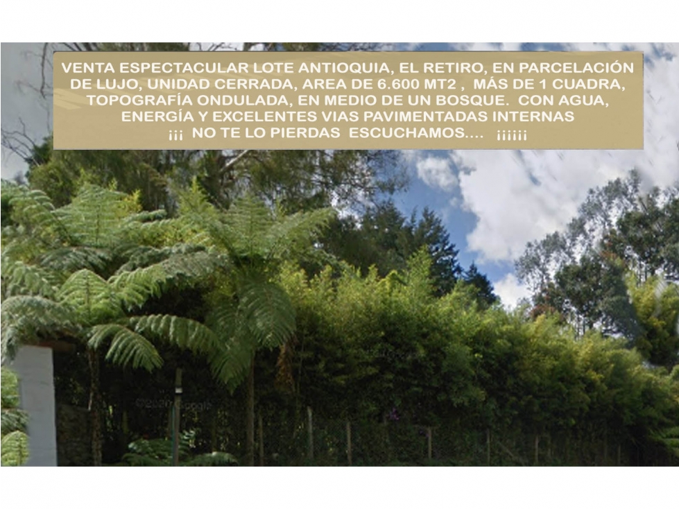Venta lote antioquia retiro parcelación cerrada luxury lujo 6600 m2