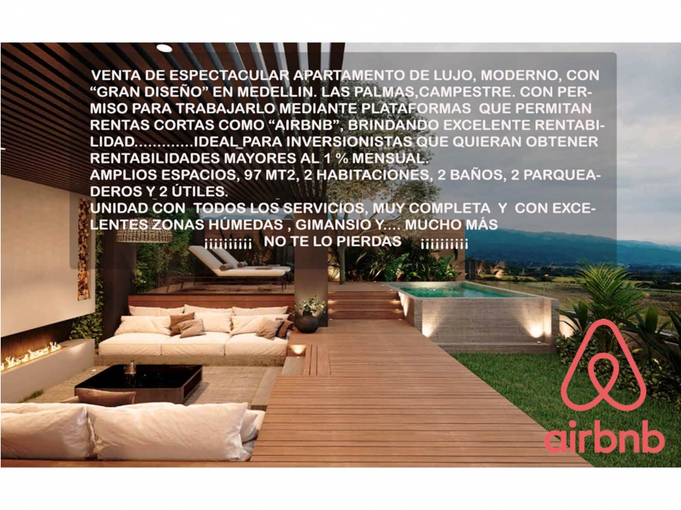 Venta apartamento antioquia envigado palmas indiana airbnb extranjeros