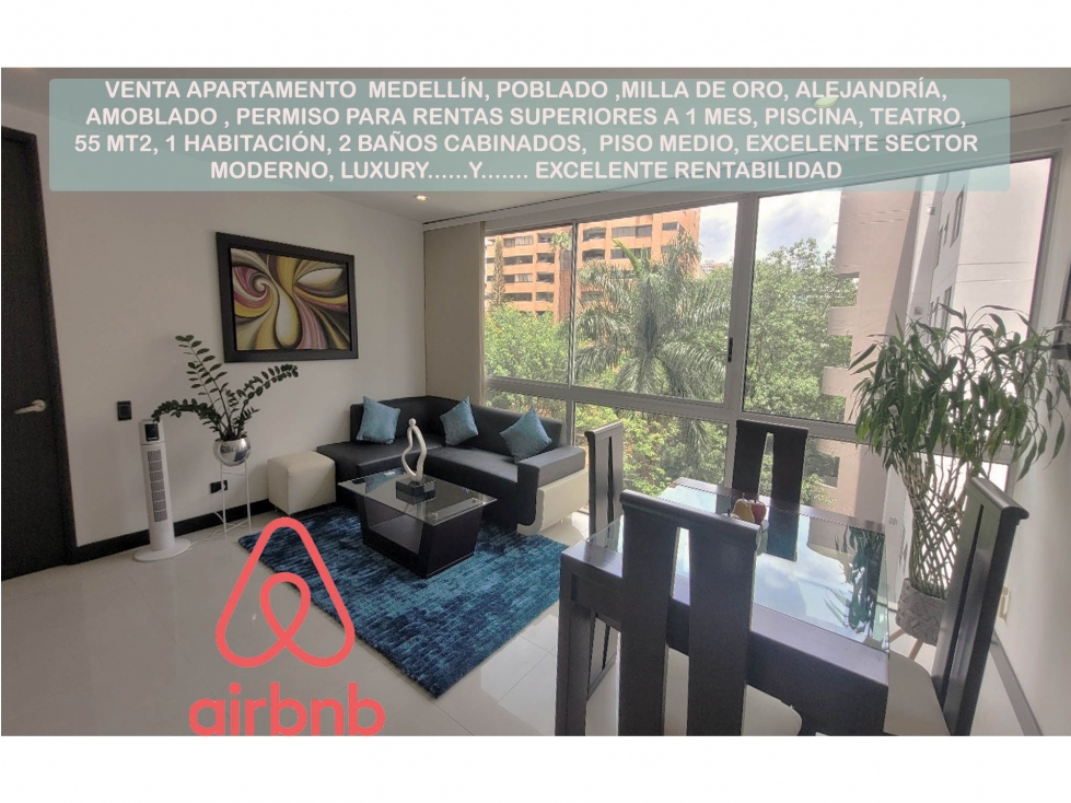 Venta apartamento Medellín poblado Alejandría Airbnb mayor 1 mes