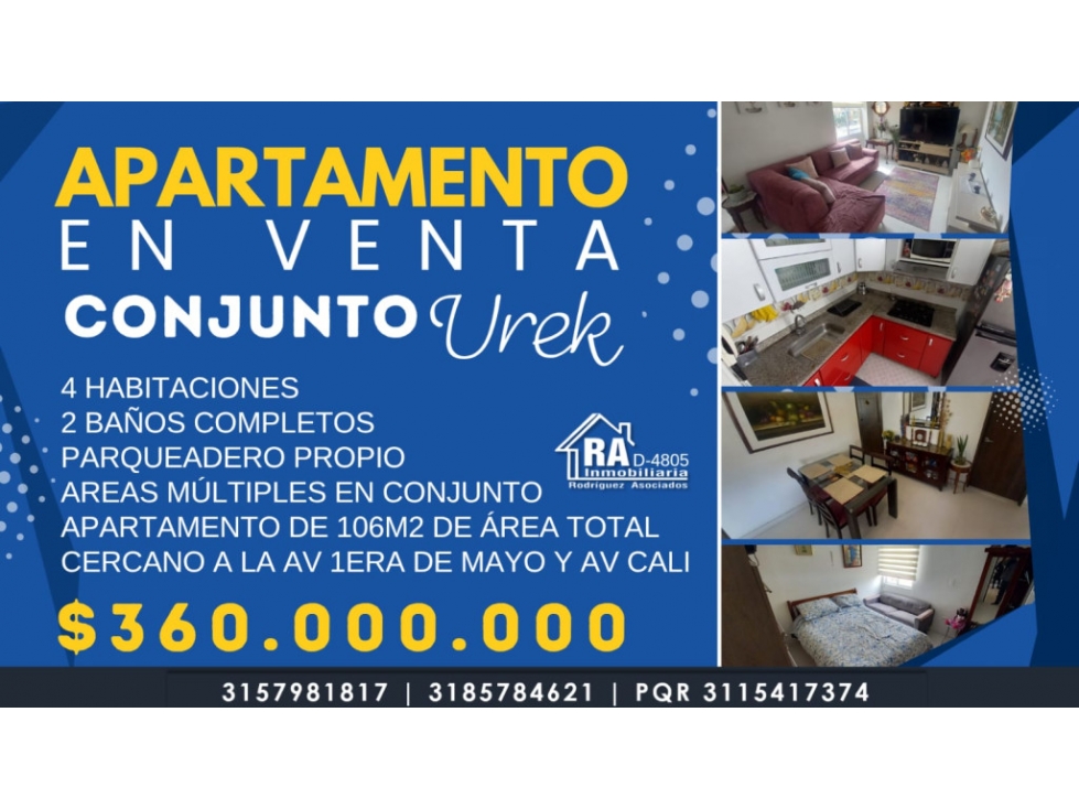 Apartamento en venta de 4 habitaciones en conjunto urek W9932791