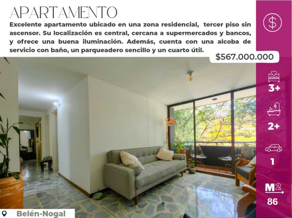 Apartamento en venta 3 piso por escalas en Belén el Nogal