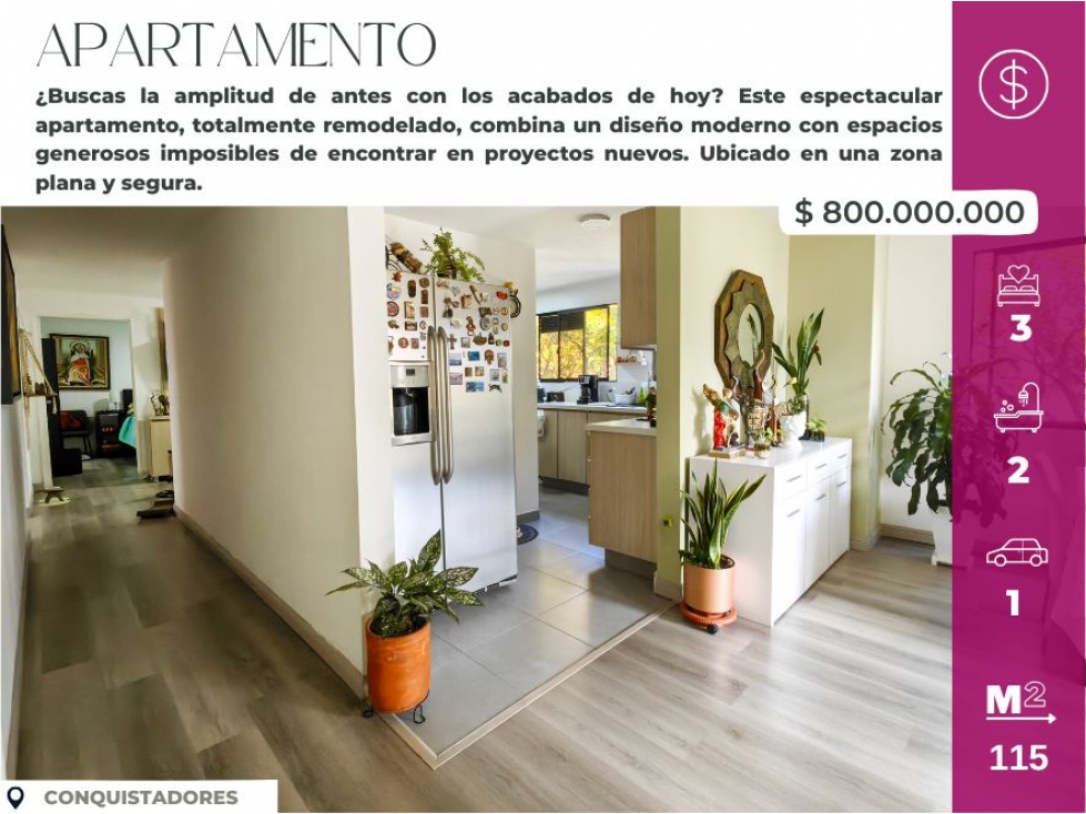 Amplio Apartamento Remodelado en Conquistadores