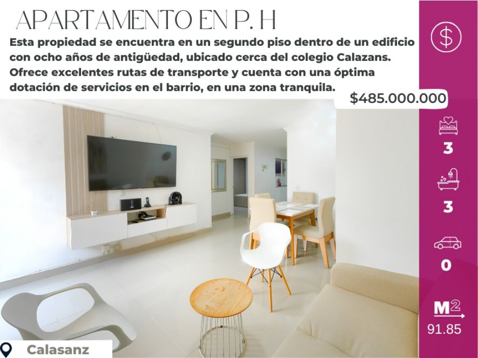 Apartamento en venta en P.H. en Calasanz parte baja