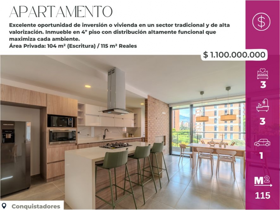 En Venta Apartamento Amoblado 115 m² Reales