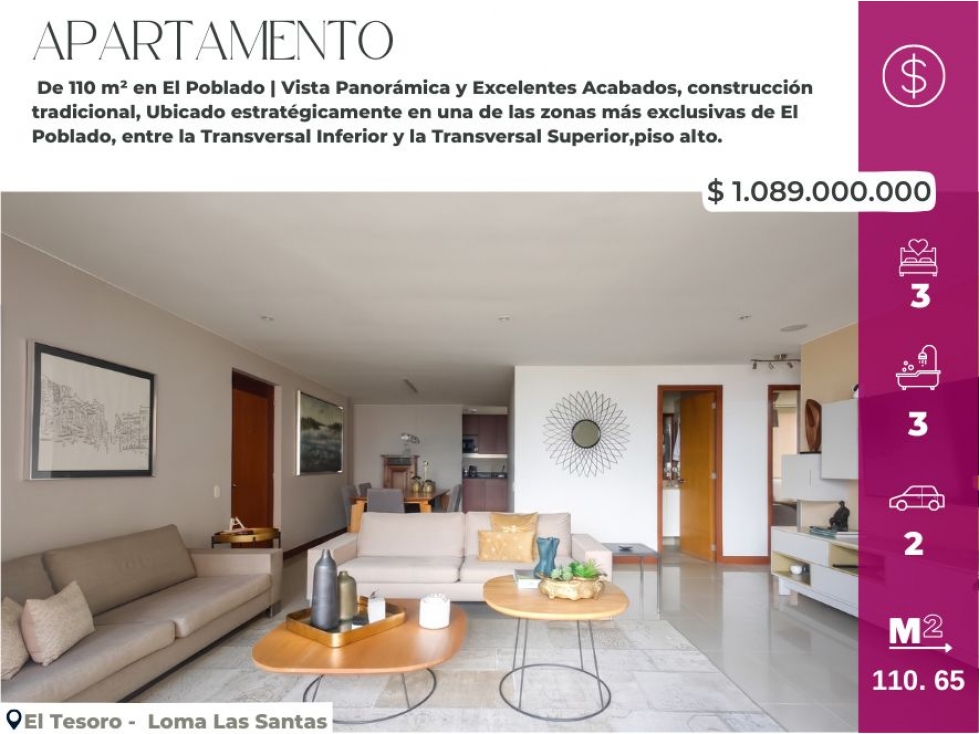 Venta Apartamento El Poblado Sector Tesoro / Transversal Inferior