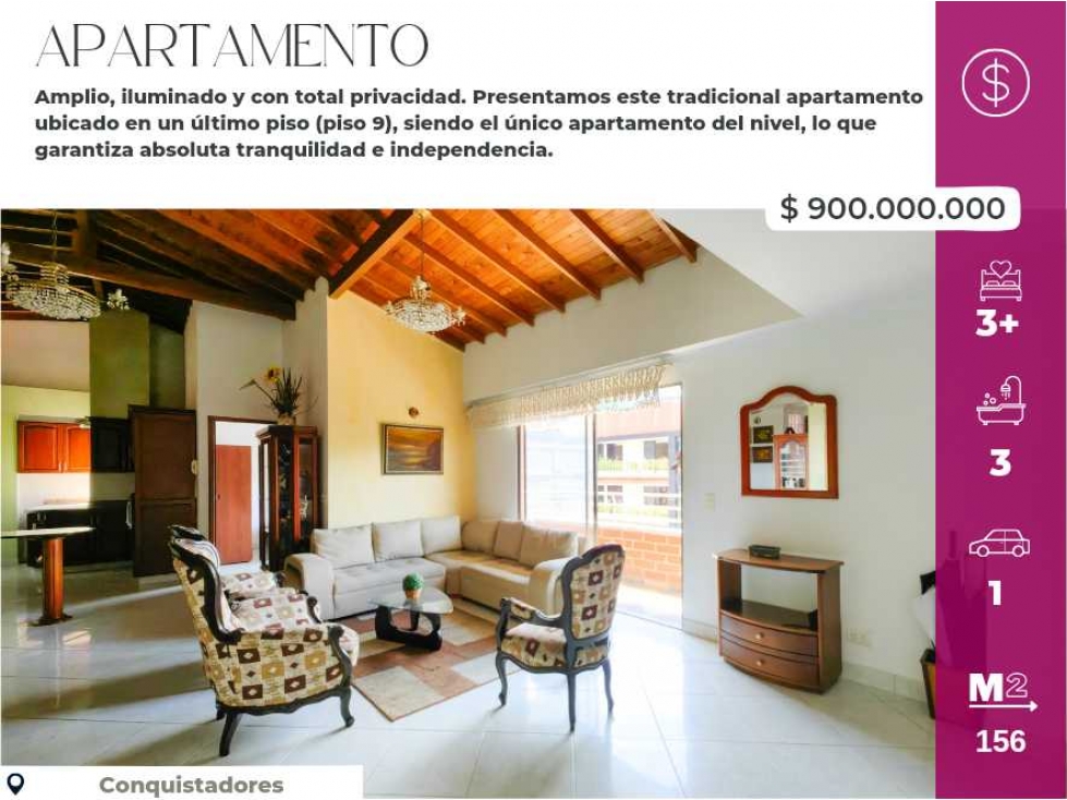 Espectacular Apartamento Único en Piso 9 Doble Altura y 156 m²